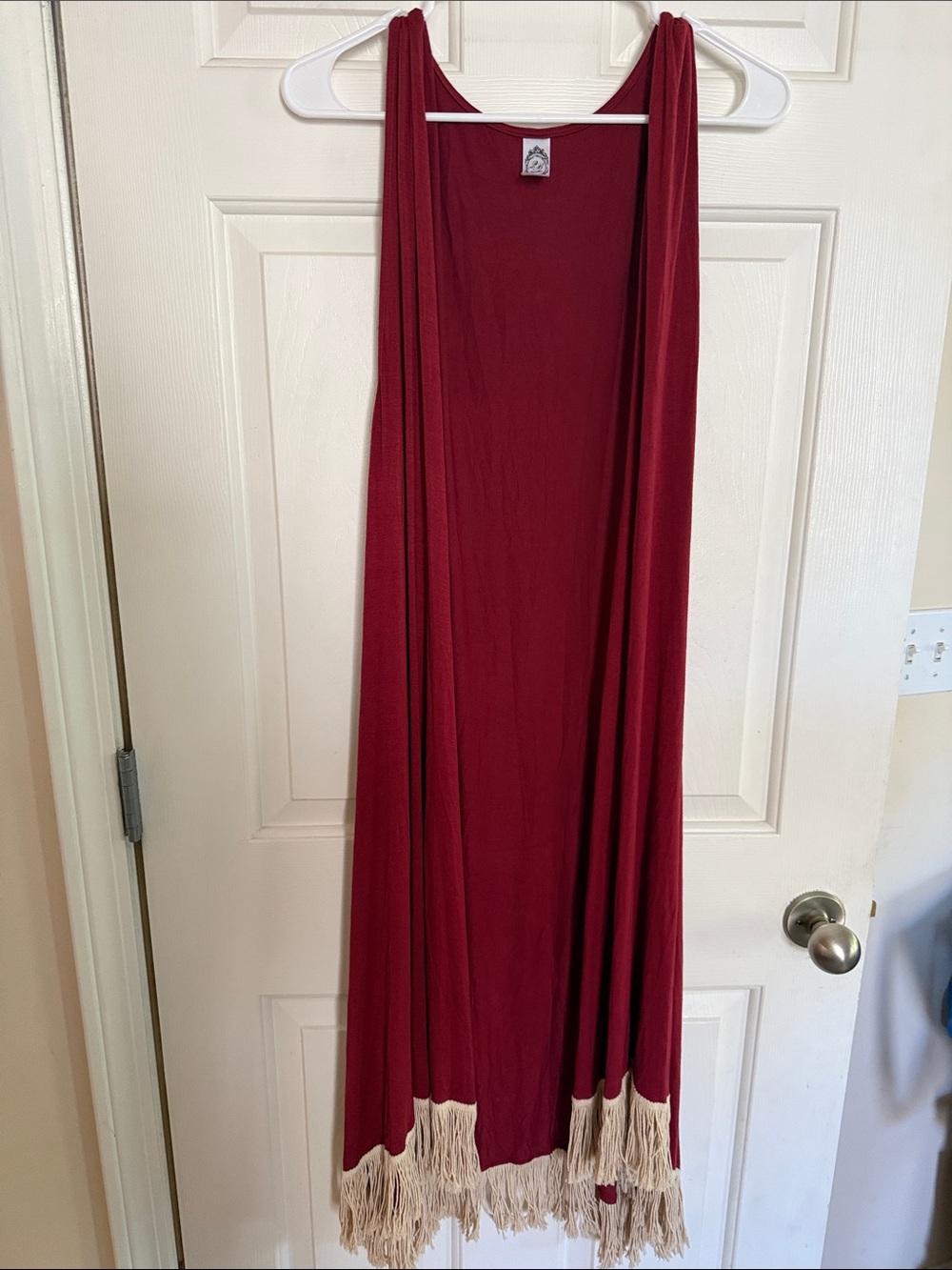 2B Together Boho Fringe Maxi Duster Vest Burgundy Maroon Western Festival M